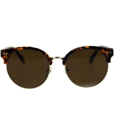 Round Womens Round Circle Len Half Horn Rim Boyfriend Sunglasses - Tortoise Gold Brown - CT18GEU8K8Z $24.27