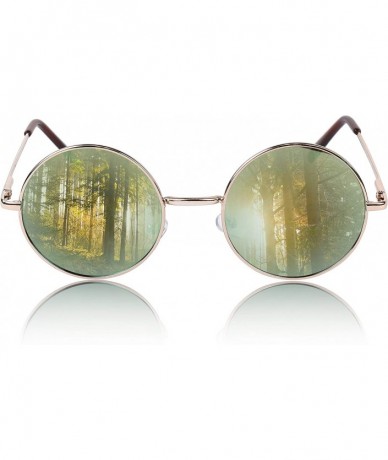 Round Round Sunglasses Circle Retro Hippie Flat Mirrored Lens Glasses UV400 - Green Mirrored Lens - CA18SDN0DXM $19.18