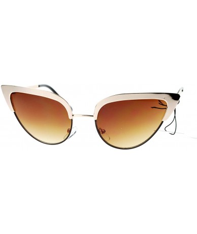 Cat Eye Womens Full Metal Half Rim 2 Tone Cat Eye Sunglasses - Gold Brown - C511XOLXFVF $8.79