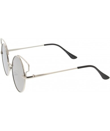 Cat Eye Women's Wire Open Metal Frame Color Mirror Flat Lens Round Cat Eye Sunglasses 52mm - Silver / Silver Mirror - CN12KCN...