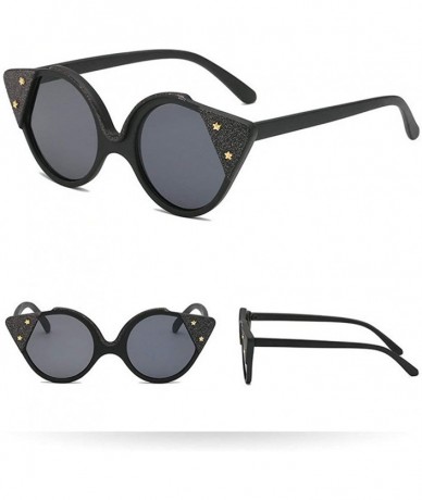 Oval Super Cute Star Shape Cat Sunglasses Brand Designer Transparent Candy Color Eyewear UV400 - Black - CM18LTQZE7I $12.96