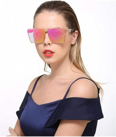 Oversized Womens Vintage Square Oversized Polarized Sunglasses - Pink - CY196049XYI $16.58