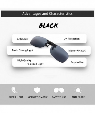 Rectangular Polarized Clip on Sunglasses- UV Protection/Anti-glare- Small Metal Clip- Driving/Fishing/Outdoor- Unisex- Black ...