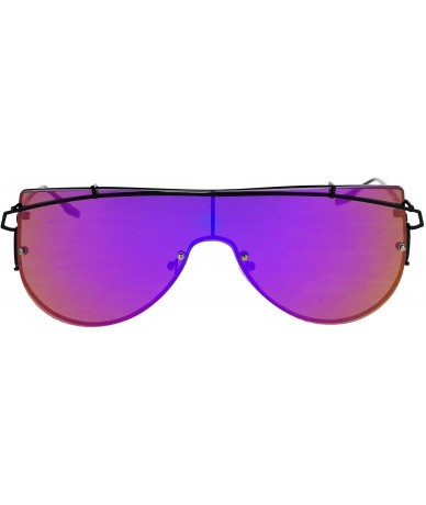 Shield Retro Flat Panel Shield Disco Futurism Sunglasses - Black Purple - CI12N1CIBWW $9.47