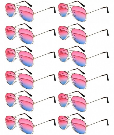 Aviator 12 Pieces Wholesale Aviator Sunglasses Two Tone Color Lens Gold Metal Frame - 064-pink-blue-12 Pairs - CJ18LL9XWOO $5...