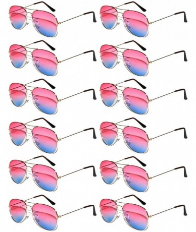 Aviator 12 Pieces Wholesale Aviator Sunglasses Two Tone Color Lens Gold Metal Frame - 064-pink-blue-12 Pairs - CJ18LL9XWOO $4...