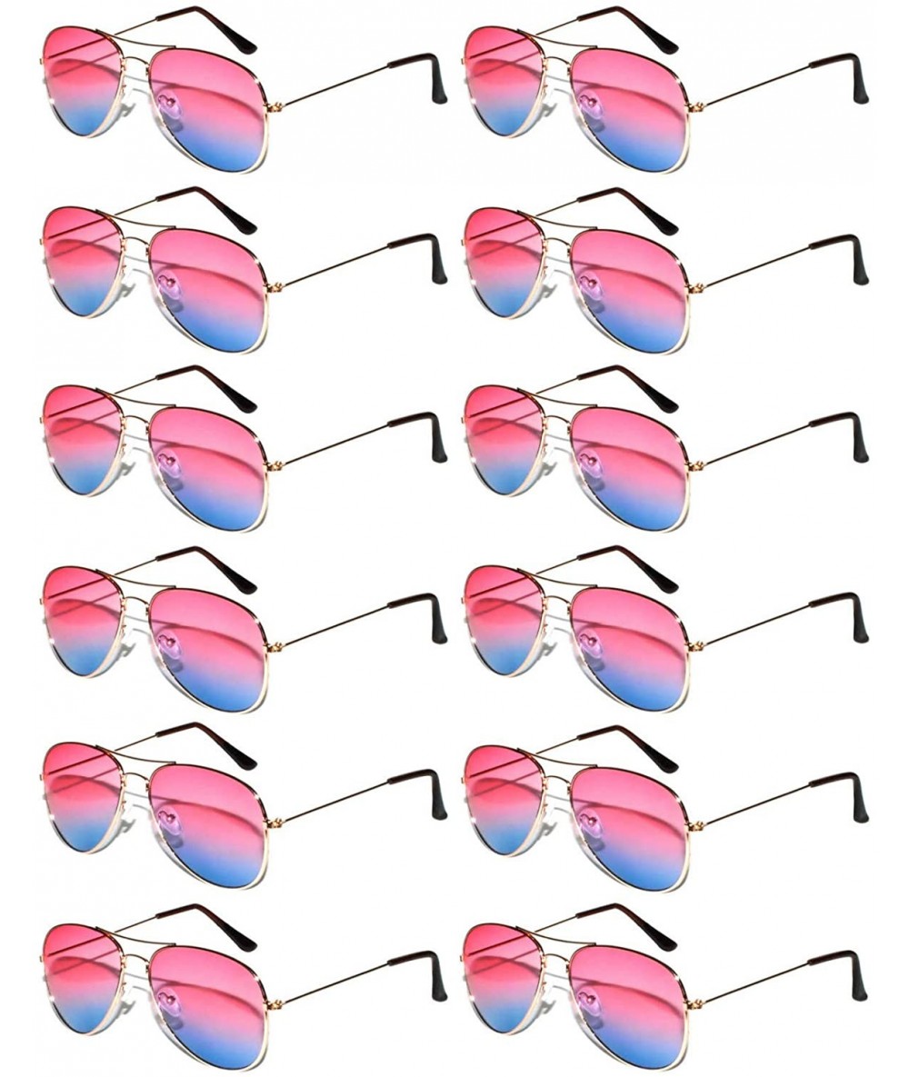 Aviator 12 Pieces Wholesale Aviator Sunglasses Two Tone Color Lens Gold Metal Frame - 064-pink-blue-12 Pairs - CJ18LL9XWOO $1...