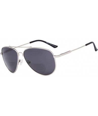 Rectangular Bifocal Sunglasses - Polit Style Reading Sunglass with Memory Bridge and Arm - Silver Frame Grey Lens - CF18EGI78...