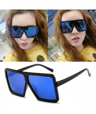 Oval Vintage style Big Frame Trapezoidal Sunglasses for Unisex Plastic Resin UV 400 Protection Sunglasses - Black Blue - CT18...