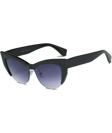 Oversized Women Retro Half Frame Round Cat Eye Fashion Sunglasses - Black - CI18IRZ9AT9 $18.17