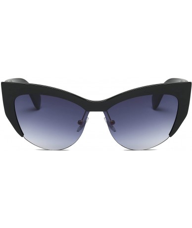 Oversized Women Retro Half Frame Round Cat Eye Fashion Sunglasses - Black - CI18IRZ9AT9 $10.66
