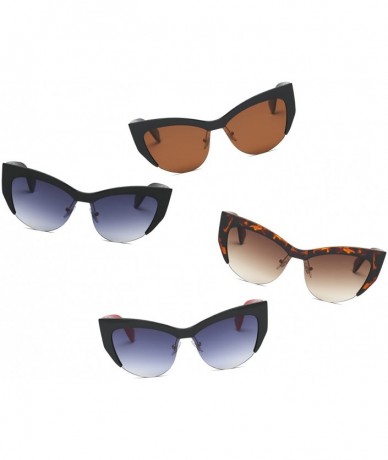 Oversized Women Retro Half Frame Round Cat Eye Fashion Sunglasses - Black - CI18IRZ9AT9 $10.66
