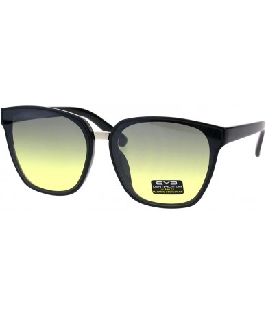 Rectangular Womens Designer Fashion Mod Horn Rim Rectangular Plastic Sunglasses - Black Yellow - CU18EQ9ZMNH $9.32