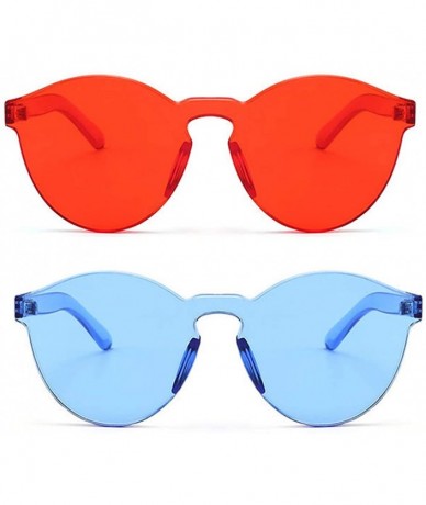 Rimless Women One Piece Rimless Transparent Tinted Sunglasses Colored Lens - 2 Pack- Blue Ad Red - CH18T9AYHEZ $32.94
