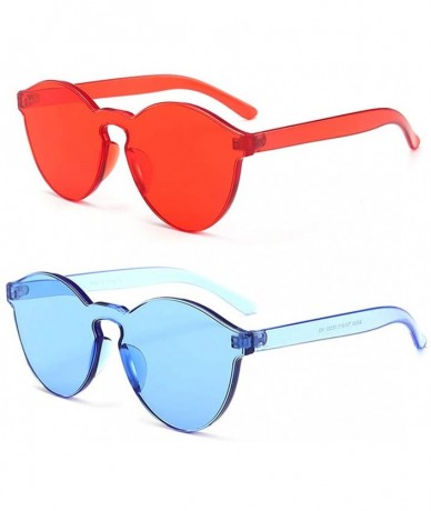 Rimless Women One Piece Rimless Transparent Tinted Sunglasses Colored Lens - 2 Pack- Blue Ad Red - CH18T9AYHEZ $16.47