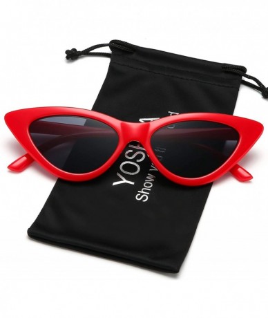 Oversized Retro Vintage Narrow Cat Eye Sunglasses for Women Clout Goggles Plastic Frame - Leoaprd Grey + Red Grey - CF18RLXD4...
