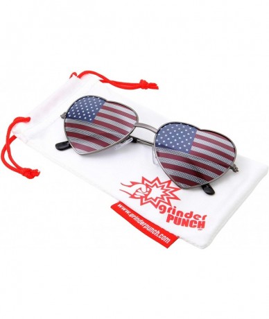 Round Womens Heart Shaped American Flag Cute Sunglasses - Gunmetal - C018M5H2X98 $11.16