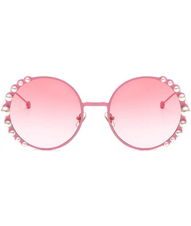 Square Stylish Round Pearl Decor Sunglasses UV Protection Metal Frame - Pink Frame Pink Lens - CL18W60M03D $25.65