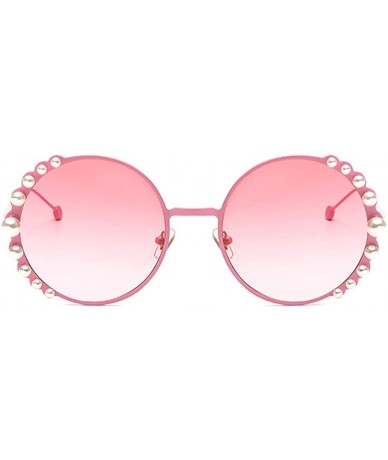 Square Stylish Round Pearl Decor Sunglasses UV Protection Metal Frame - Pink Frame Pink Lens - CL18W60M03D $12.30