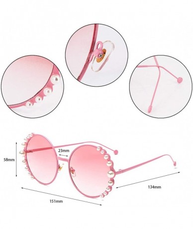 Square Stylish Round Pearl Decor Sunglasses UV Protection Metal Frame - Pink Frame Pink Lens - CL18W60M03D $12.30