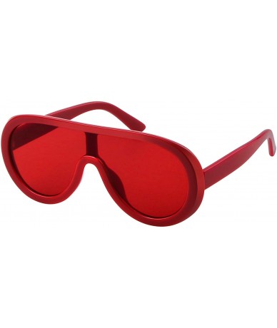 Oversized Oversized Sunglasses for Women Shades Flat Lenses One Piece Frame Glasses - Red Frame Red Lens - CX18TE0RWD0 $18.64