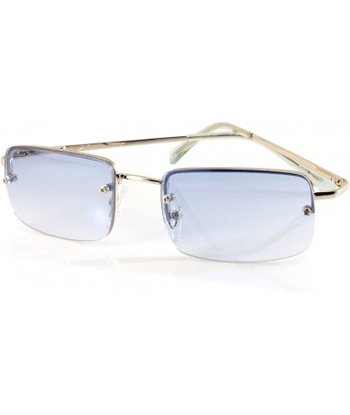 Goggle Minimalist Small Rectangular Sunglasses Clear Eyewear Spring Hinge A124 A125 - Silver/ Blue - C018C2ZKKAZ $11.58