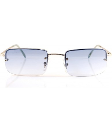 Goggle Minimalist Small Rectangular Sunglasses Clear Eyewear Spring Hinge A124 A125 - Silver/ Blue - C018C2ZKKAZ $11.58