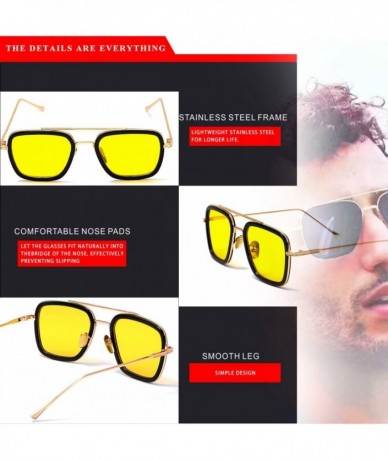 Rectangular Men Cool Square Lens Sunglasses Street Fashion Metal Frames Eyewear UV Protection - Yellow - CL197ZTOIU2 $11.15