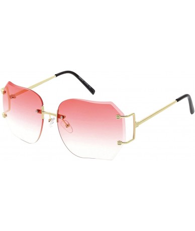 Semi-rimless Oversize Slim Metal Arms Rimless Beveled Colored Lens Square Sunglasses 61mm - Gold / Red Gradient - CB182AAY5IZ...