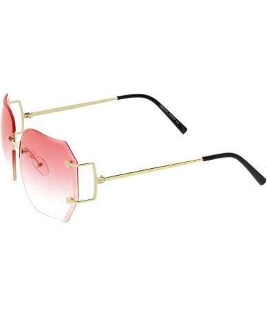 Semi-rimless Oversize Slim Metal Arms Rimless Beveled Colored Lens Square Sunglasses 61mm - Gold / Red Gradient - CB182AAY5IZ...