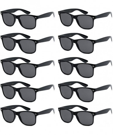 Rectangular WHOLESALE UNISEX 80'S RETRO STYLE BULK LOT PROMOTIONAL SUNGLASSES - 10 PACK - Gloss Black - Smoke - C012N82D7VL $...