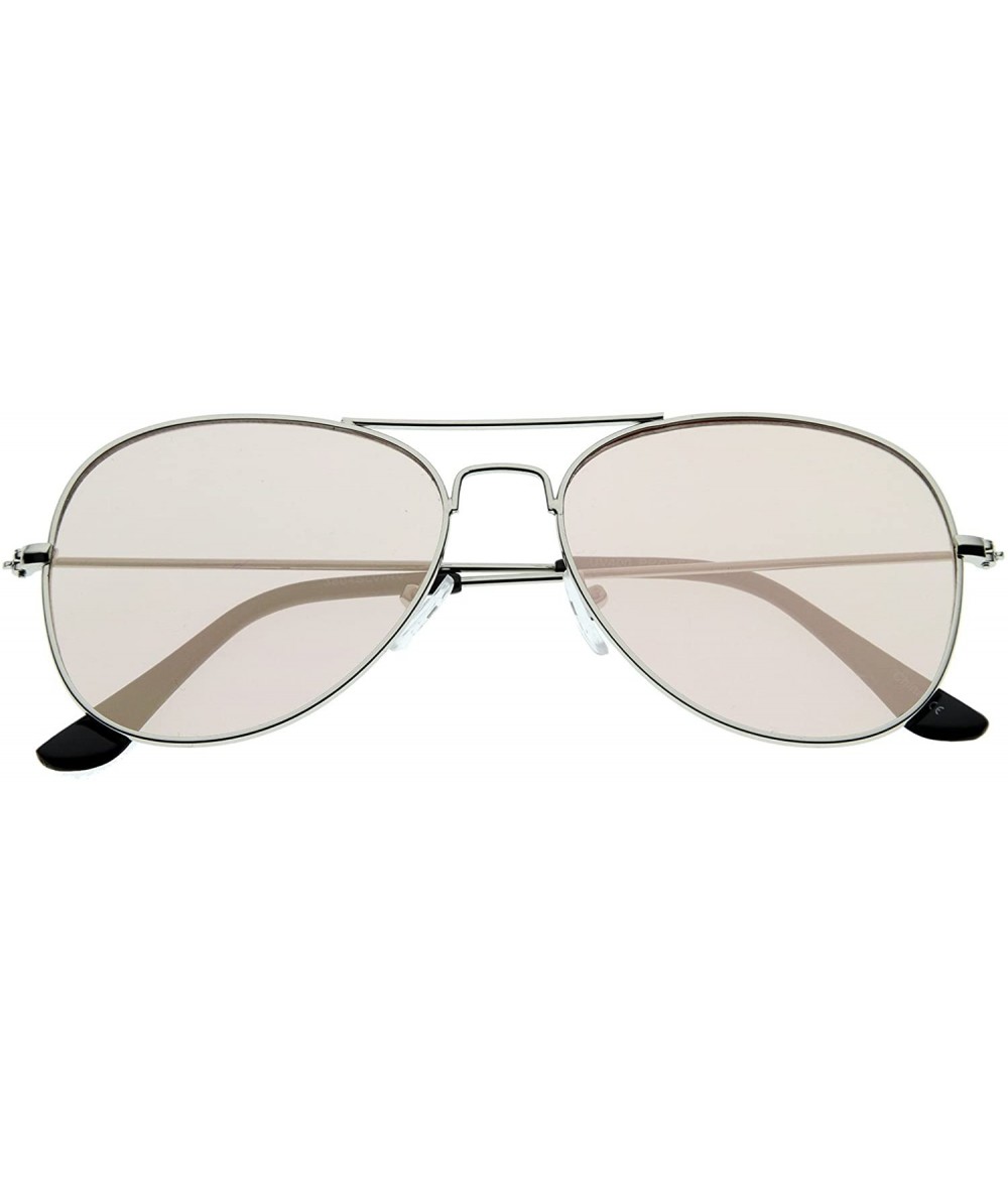 Aviator Classic Teardrop Full Metal Flash Mirrored Flat Lens Aviator Sunglasses 54mm - Silver / Pink - CZ128PMCNS3 $20.37
