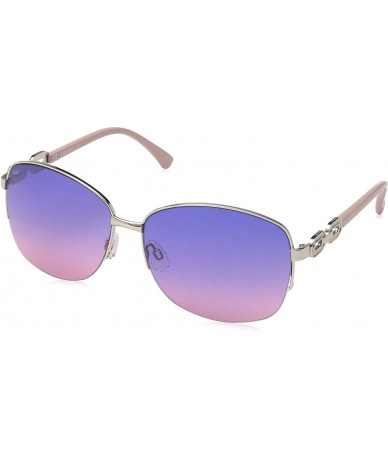 Oversized Women's R3291 Rectangular Sunglasses with Double Looped Metal Temple & 100% UV Protection - 65 mm - Silver & Rose -...