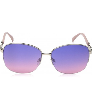 Oversized Women's R3291 Rectangular Sunglasses with Double Looped Metal Temple & 100% UV Protection - 65 mm - Silver & Rose -...