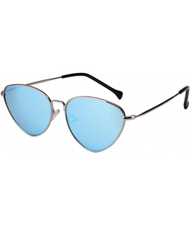 Goggle Womens Cat Eye Mod Metal Glasses Fashion Sunglasses - Silver / Blue Mirror - CK186TZYYRU $21.89