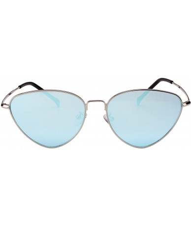 Goggle Womens Cat Eye Mod Metal Glasses Fashion Sunglasses - Silver / Blue Mirror - CK186TZYYRU $11.64