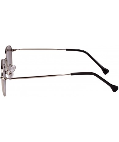 Goggle Womens Cat Eye Mod Metal Glasses Fashion Sunglasses - Silver / Blue Mirror - CK186TZYYRU $11.64