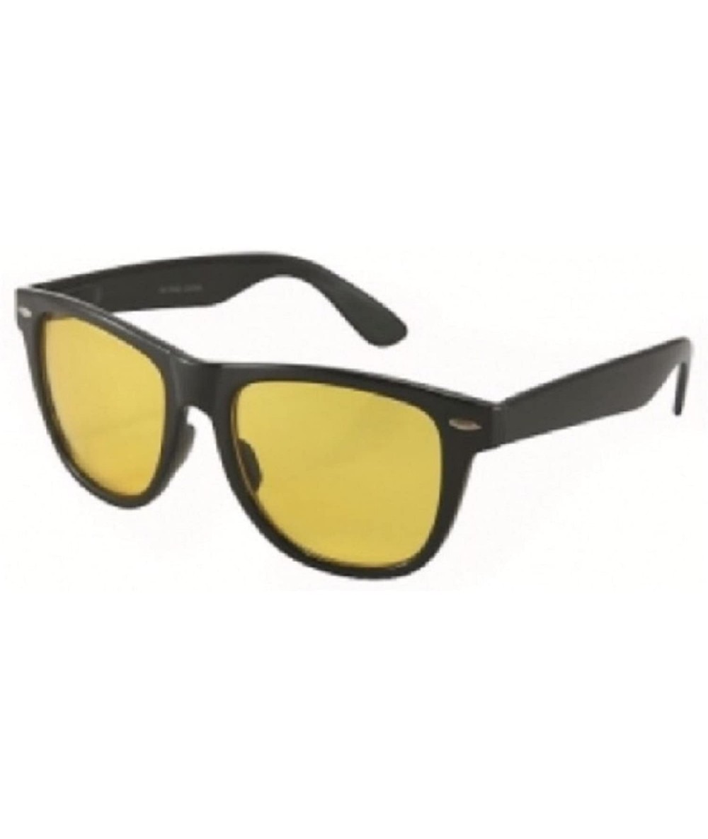 Wayfarer Men Women Unisex Yellow Night Driving Spring Temple Retro Square Glasses - Black - CE12NZTAMBW $19.20