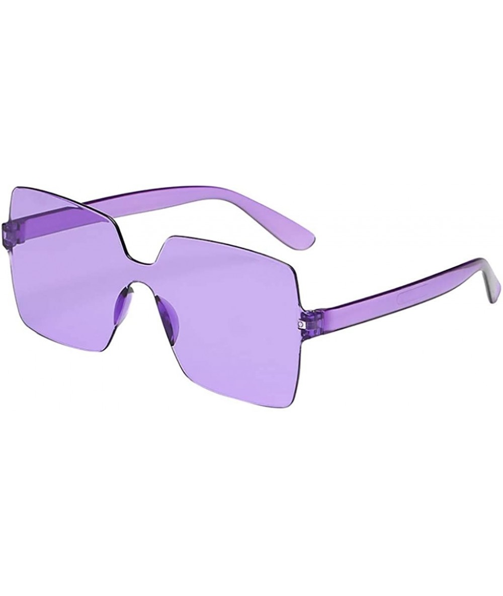 Rimless Unisex Jelly Square Sunglasses Sexy Retro Women Men Candy Color Integrated UV Outdoor Glasses - L - CG196TXEMQM $6.13