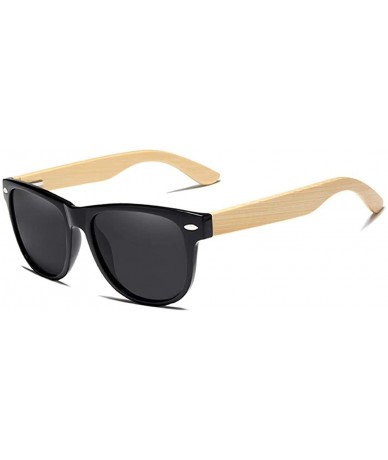 Rectangular Genuine bamboo sunglasses square men polarized UV400 - Matte Black - CT18NHCZCOR $26.46