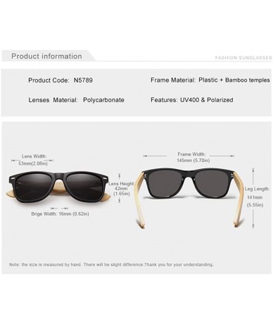 Rectangular Genuine bamboo sunglasses square men polarized UV400 - Matte Black - CT18NHCZCOR $26.46