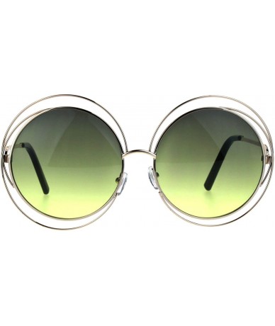 Oversized Avant Garde Double Circle Frame Round Designer Fashion Retro Sunglasses - Gold Green - CK18638XCAD $20.35