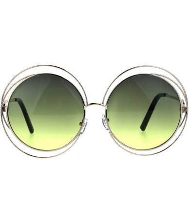 Oversized Avant Garde Double Circle Frame Round Designer Fashion Retro Sunglasses - Gold Green - CK18638XCAD $9.41