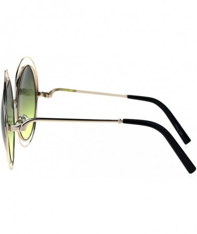 Oversized Avant Garde Double Circle Frame Round Designer Fashion Retro Sunglasses - Gold Green - CK18638XCAD $9.41