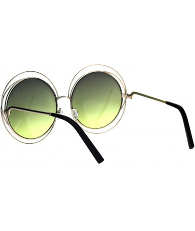 Oversized Avant Garde Double Circle Frame Round Designer Fashion Retro Sunglasses - Gold Green - CK18638XCAD $9.41