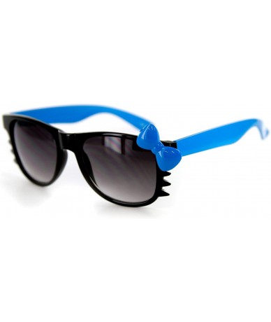Wayfarer Pretty Kitty" Wayfarer Sunglasses with Cute Trendy Cat Design and Bow 100% UV - Black and Blue W/ Smoke Lens - CK11B...
