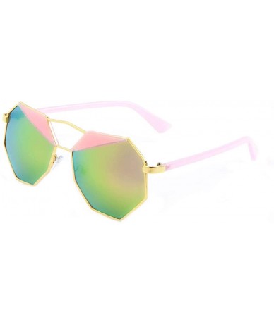 Butterfly Color Mirror Geometric Polygon Inner Brow Triangle Color Sunglasses - Green Pink - CO1903Y5YHQ $26.80
