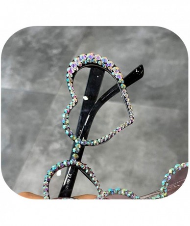 Oval Vintage Heart Sunglasses Women Luxury Rhinestone Decoration Cat Eye Men Eyeglasses Oculos Clear Glasses - Black - CJ197A...