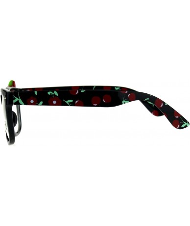 Rectangular Womens Cherry Pin Jewel Horn Rim Clear Lens Plastic Sunglasses Black - CQ18C7K2DYO $13.07