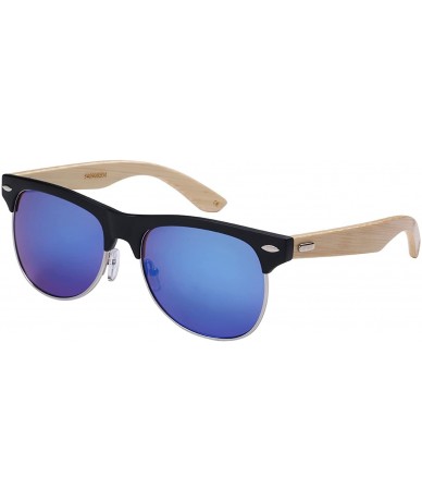Rimless Bamboo Half Frame Mirrored Sunglasses 540908BM-REV - Matte Black/Blue - CC124UIFM3T $14.12